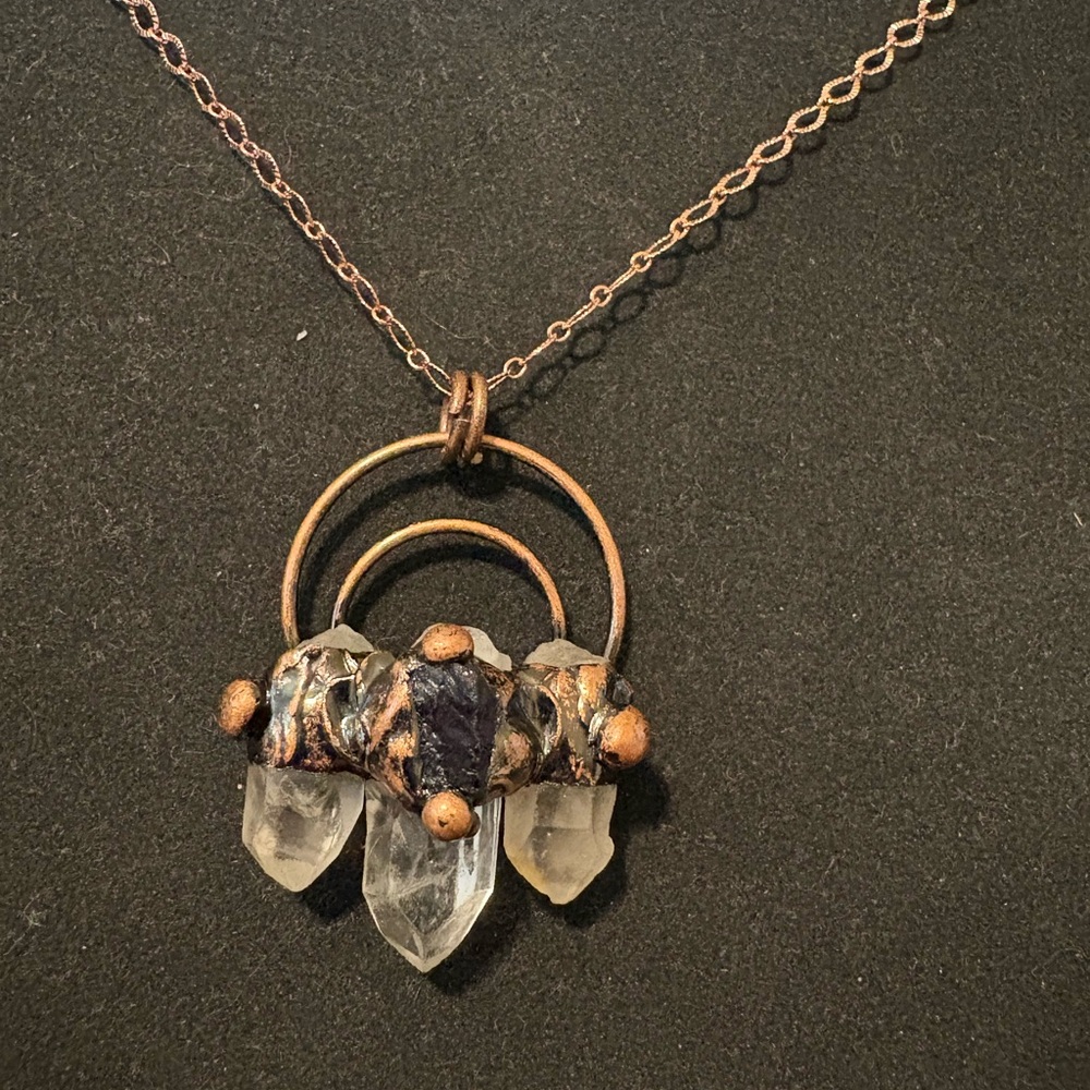 Bohemian Copper Crystal Pendant Necklace - Clear Quartz